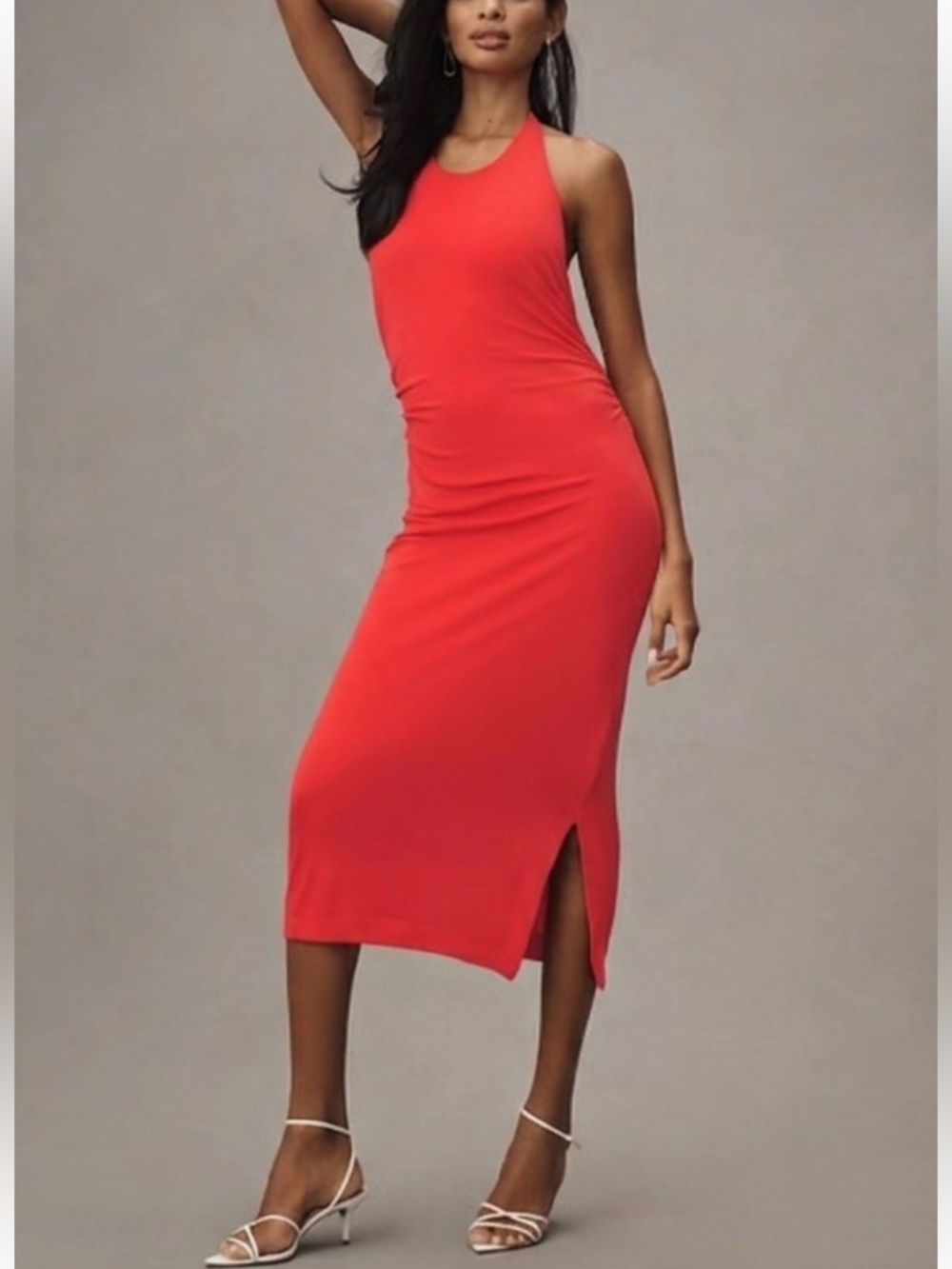 NWT By Anthropologie Slinky Knit Halter Midi Dress Sz M Bright Red